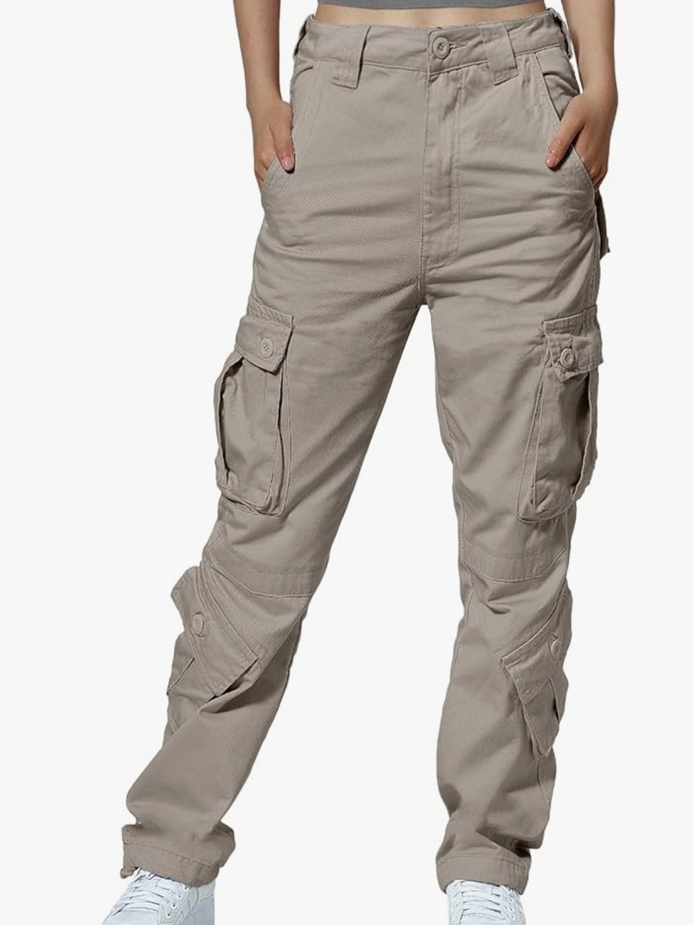 Match Taupe Cargo Jumpsuit Pants with Utility Pockets